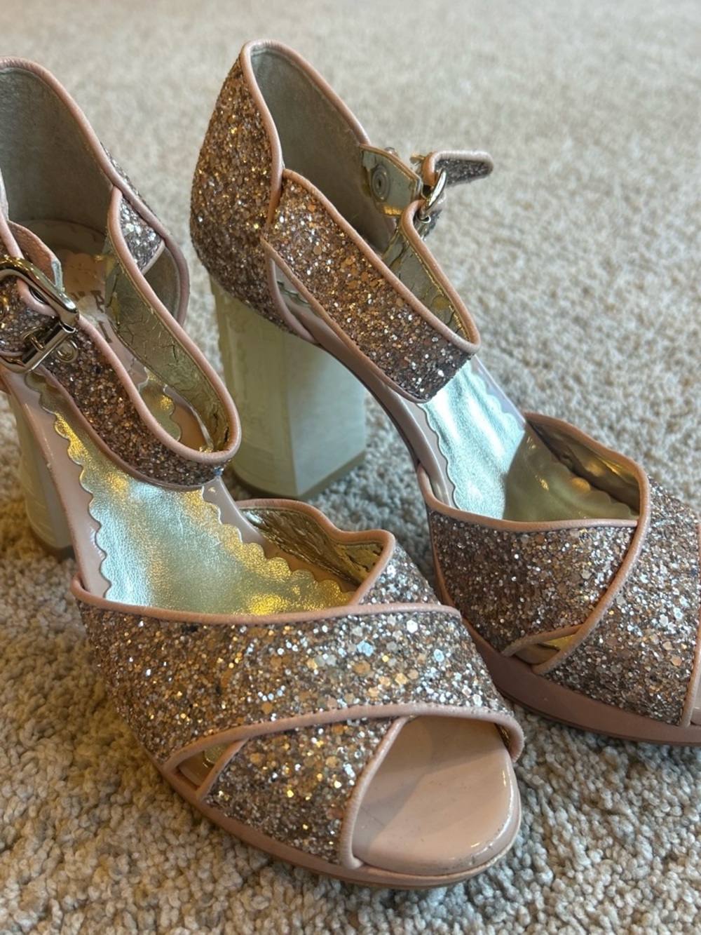RARE Archive Anna Sui Glitter Boutique Mannequin Block Heels Japan Size 3 US 6.5
